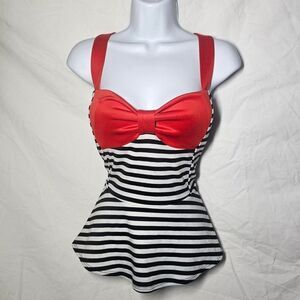 Vintage 90s y2k does 50s retro striped pinup peplum top